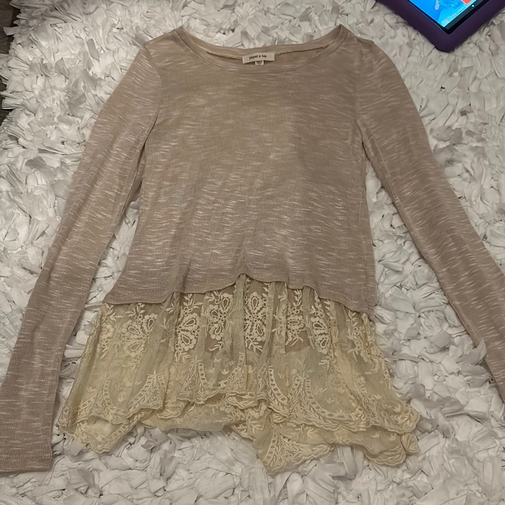 Paper + tee size small beige long sleeved shirt